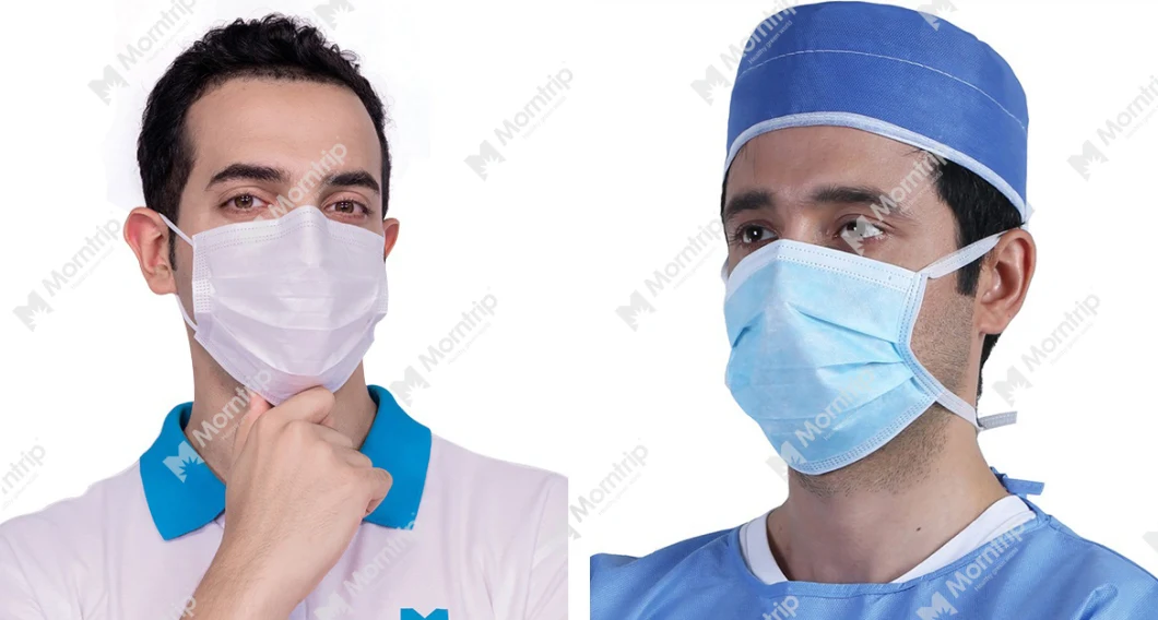 N95 Mask Fabric Blue Vertical Fold with Nylon Head Straps and N95 Flat Fold Respirator